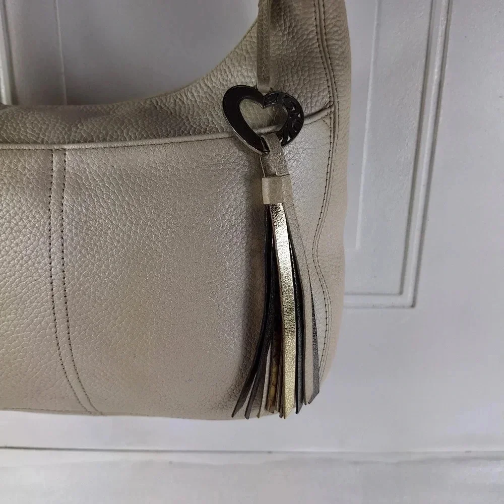 Brighton Barbados Ziptop Hobo Pearl Leather Bag Purse - Picture 11 of 13